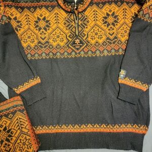 Dale of Norway Ski Sweater, Black, Gold & Orange, Medium & XXL